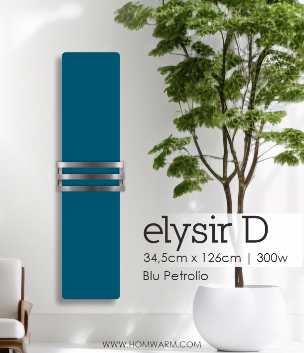 Designer bathroom with material continuity between the wall and the ceramic radiator